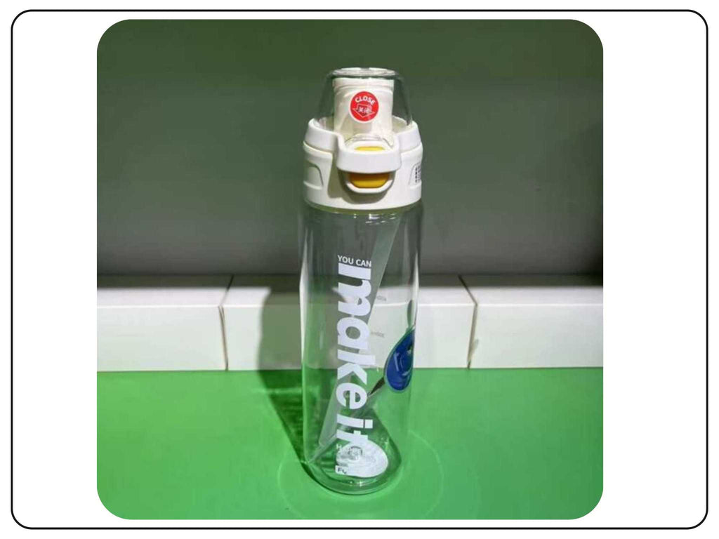 A clear, double-walled cup with straw and handle for summer hydration. A 1000 ml plastic water bottle with calibration mark. A stylish and practical water bottle for kids and adults. Available at DODKart, the online store for water bottles and more.