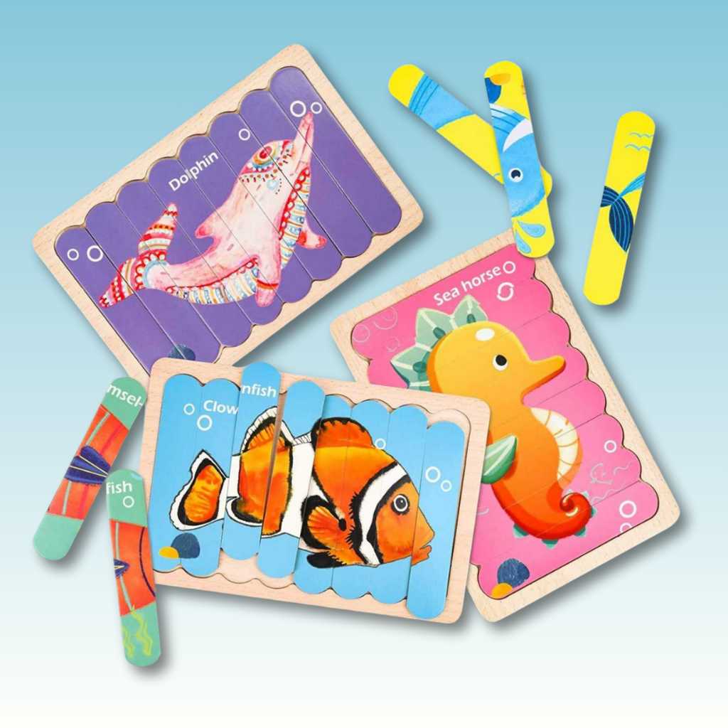 buy best wooden educational toys online for kids and toddlers in india Creative Playtime: Wooden Fish Puzzles with 8 Patterns dodkart