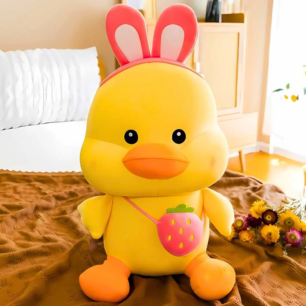 Cute Strawberry Duck Soft Toy with Rabbit Ear